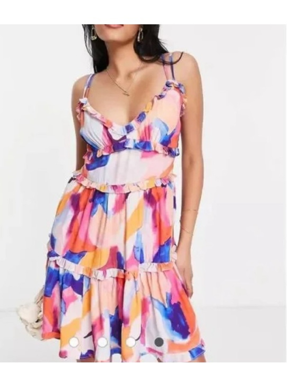 French Connection / Isadora Delphine watercolor tiered ruffle mini dress